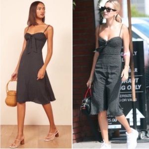 Reformation Addison Midi Polka Dot Dress Size 8 Black